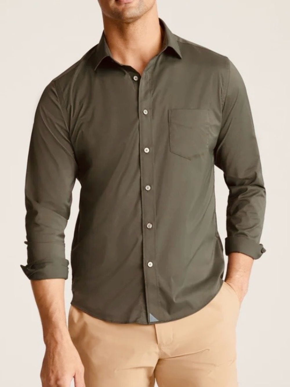 UNTUCKit Men’s Performance Gironde Olive Green Button Down Shirt XL Stretch